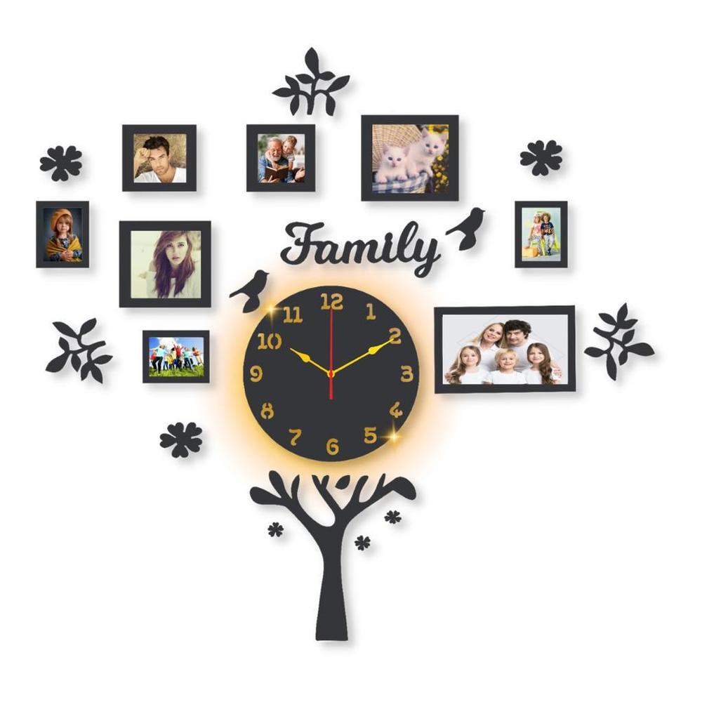 Beautiful Family Tree Laminated Wall Clock With Backlight