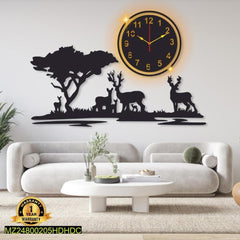 Grazing Deer Design Laminated Wall Clock With Backlight