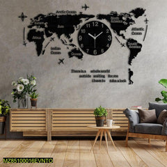 World Map Design Mdf Wall Clock